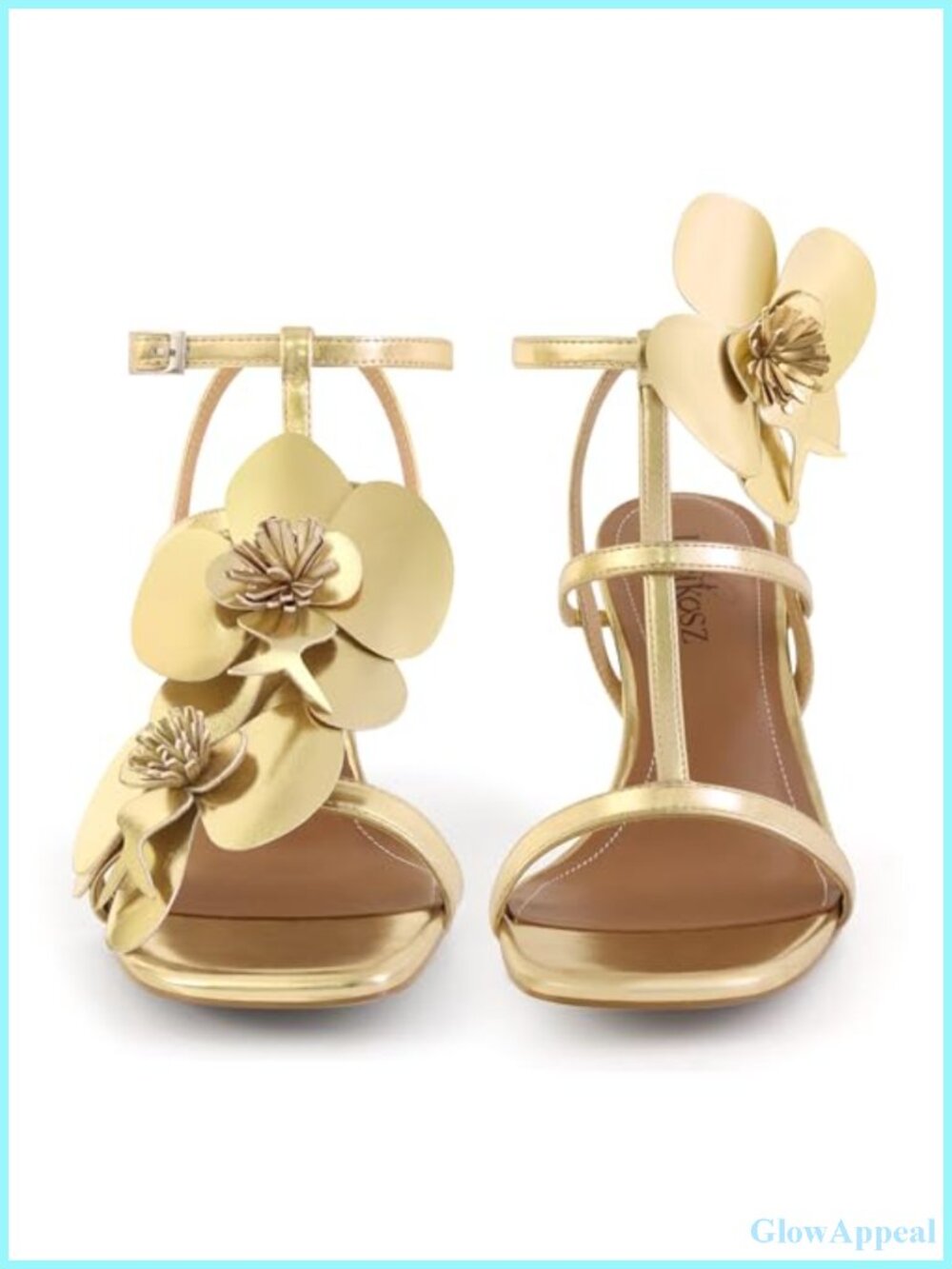 Floral strappy heels sandals 3" stiletto square toe faux leather